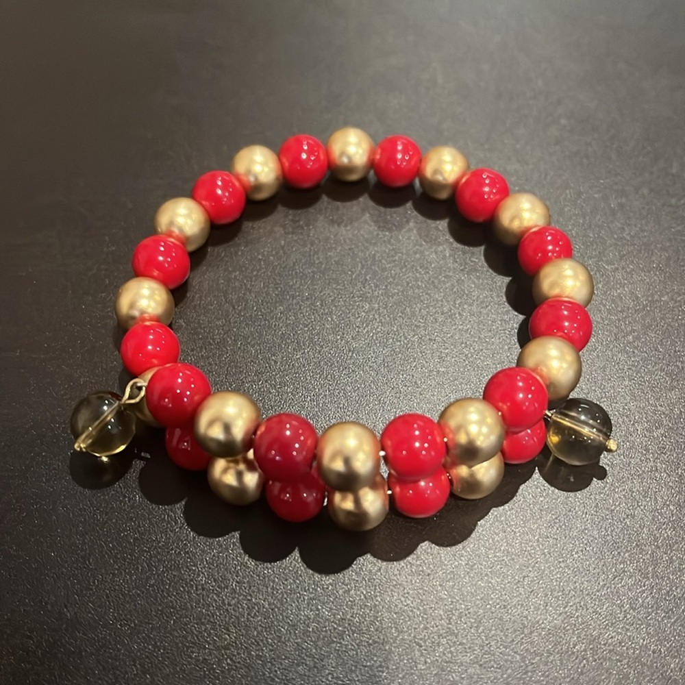 LUCKY Bangle Gold Red Bead Bracelet Bangle Feng Shui Money Jewelry Good Luck New
